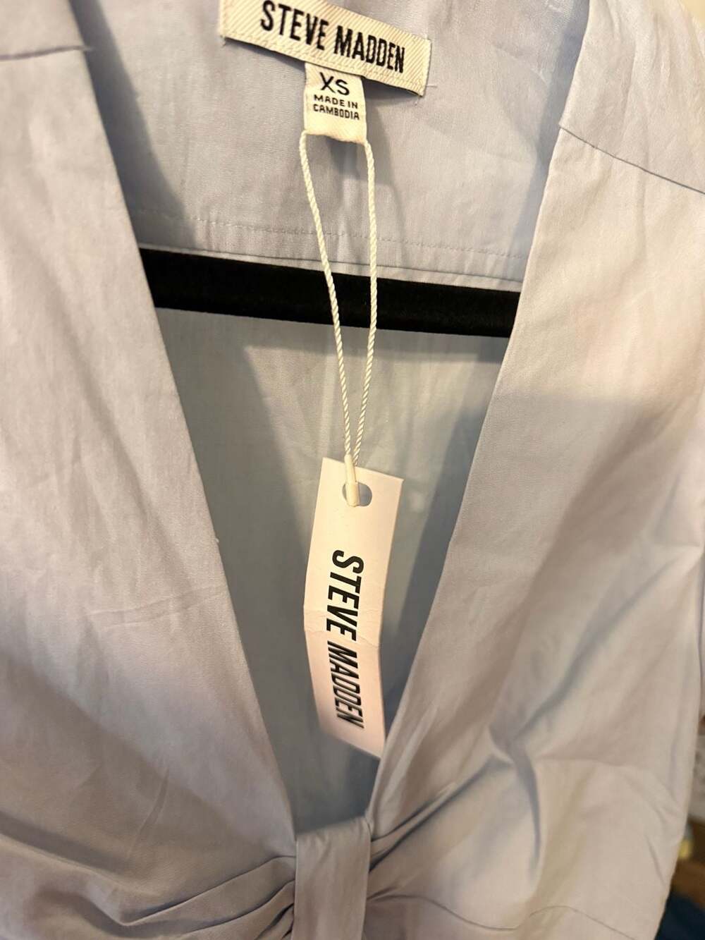 NWT  XS Steve Madden Women's Light Blue V-Neck Tiered Mini Dress Cap Sleeve - Picture 4 of 4